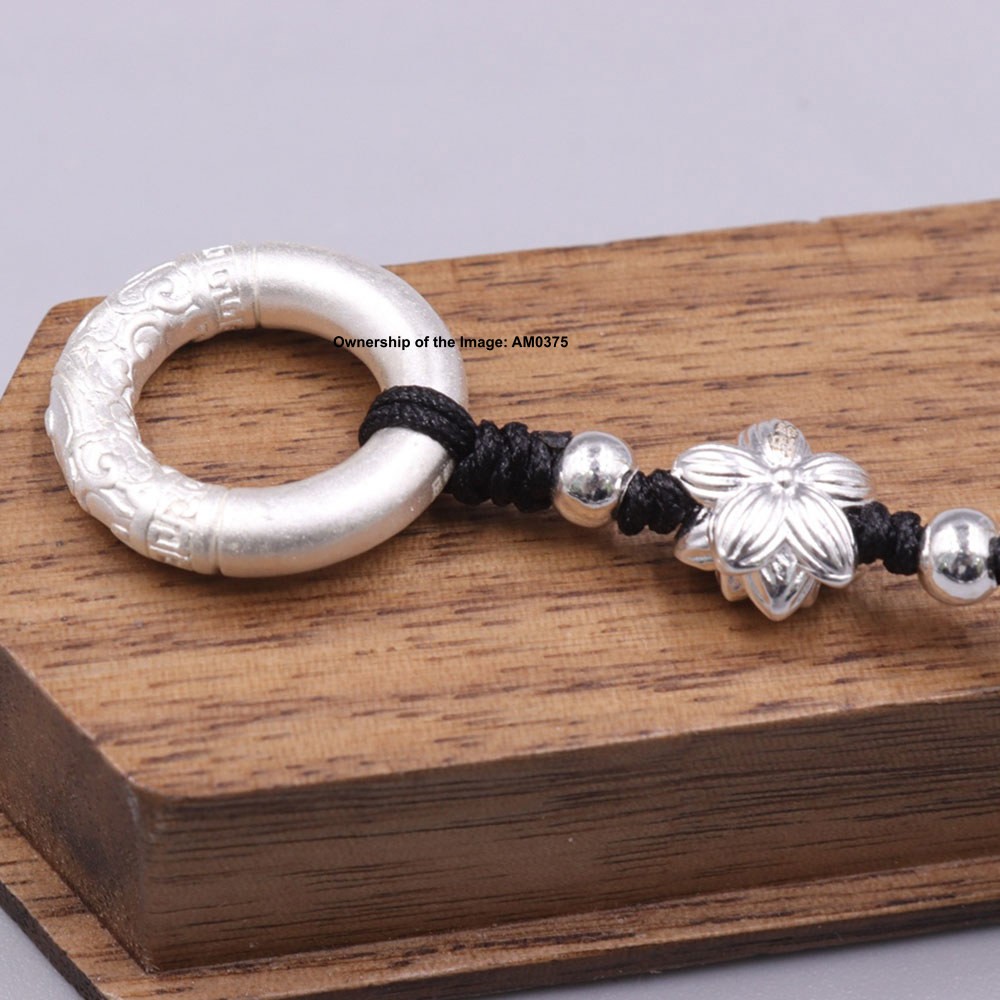 Real 999 Fine Silver 平安 Circle and Lotus Handmade Charm Pendant 80mm Length
