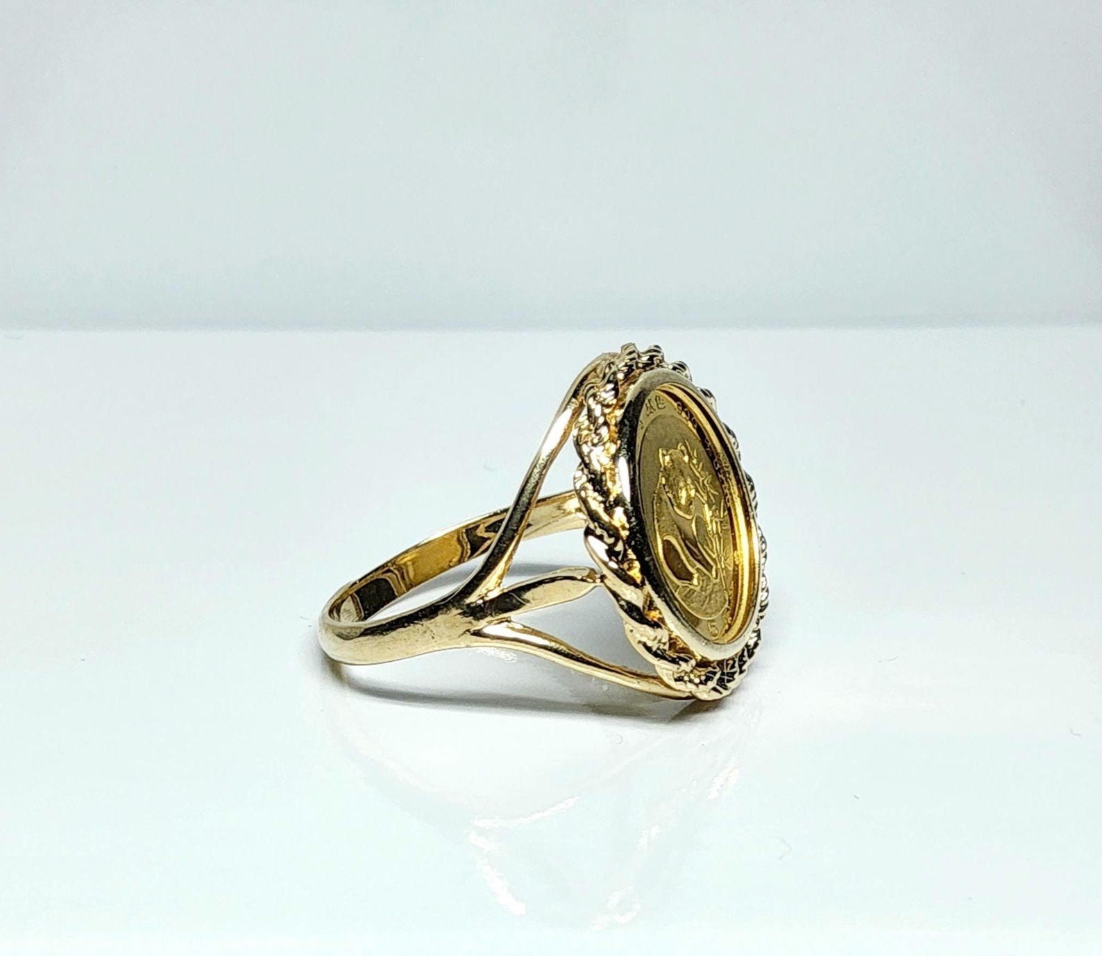 1983 5 Yuan Chinese Panda Coin Ring 24k Yellow Gold Size 5.5