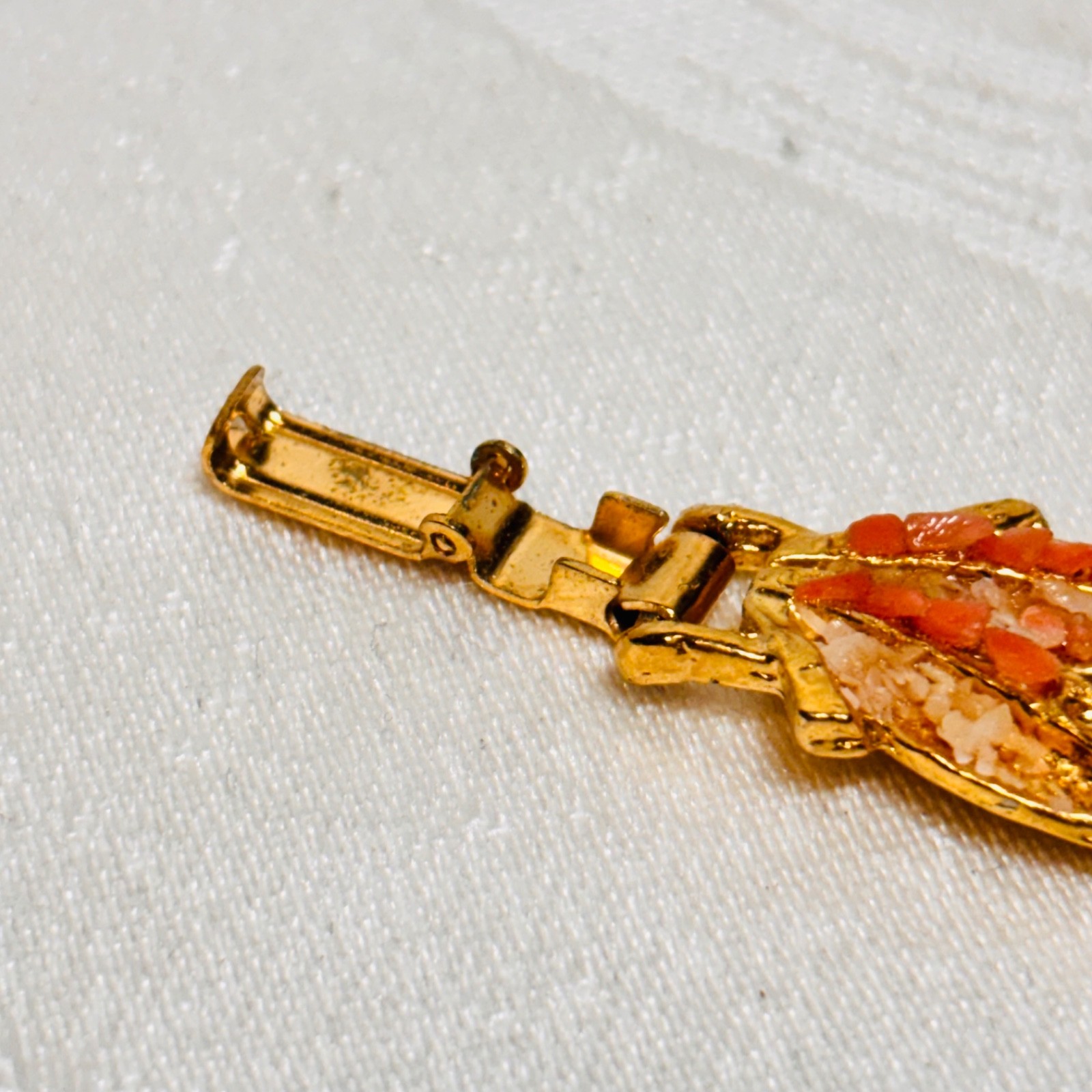 BRACELET orange white stone chips fold over clasp vintage DAMAGE missing chips