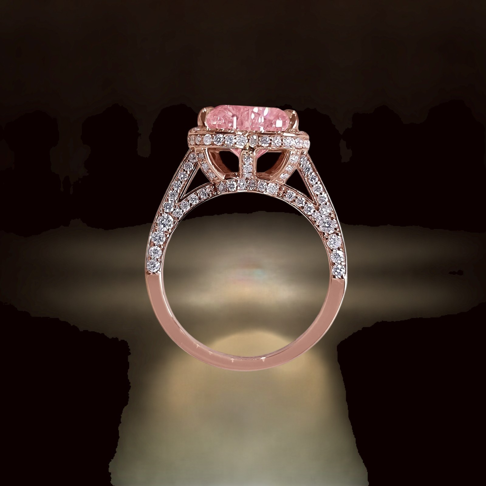 IGI Lab Created Diamond Ring 4.00 Carat Heart Cut Fancy Vivid Pink 18k Rose Gold