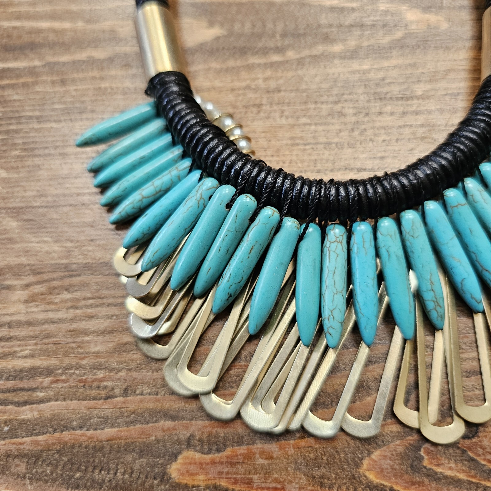 Spike Turquoise Faux Stones Necklace Tribal Statement Piece