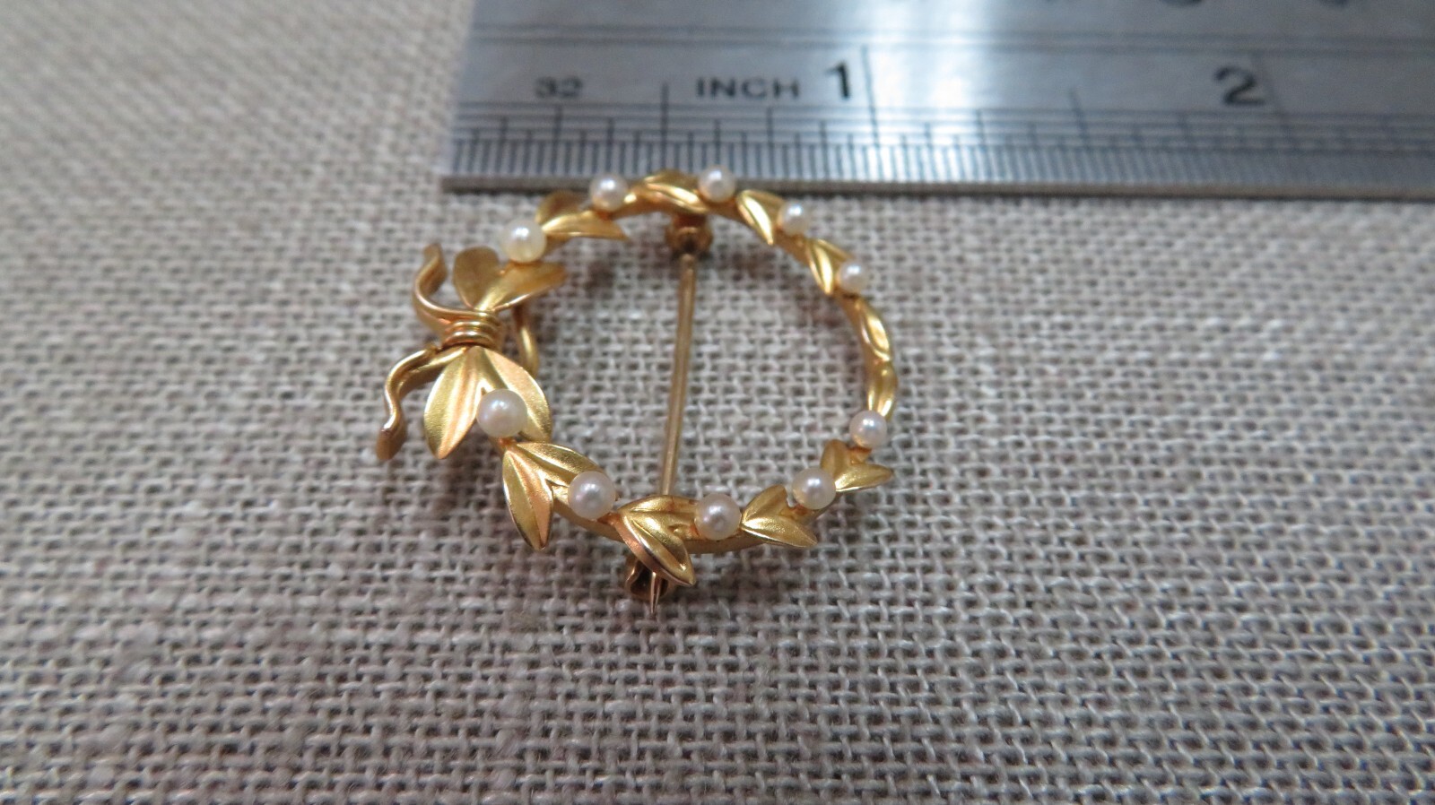 Antique 14K Solid Yellow Gold Seeds Pearl Wreath Brooch Pin Pendant 2.29 Grams