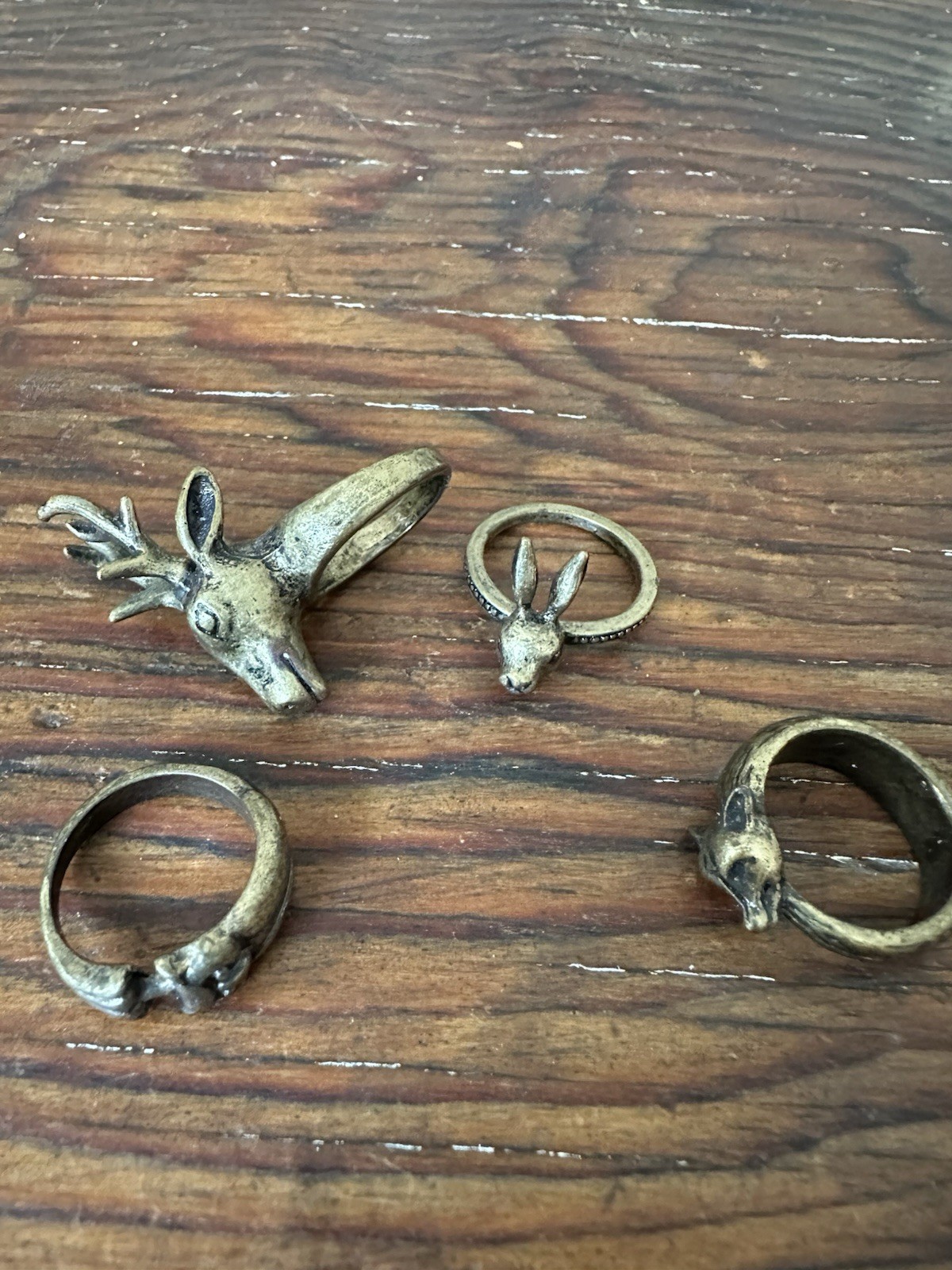 Forest Friends Brass Animal Head 4 Rings Deer/Rabbit/Fox/Owl, size 7.5