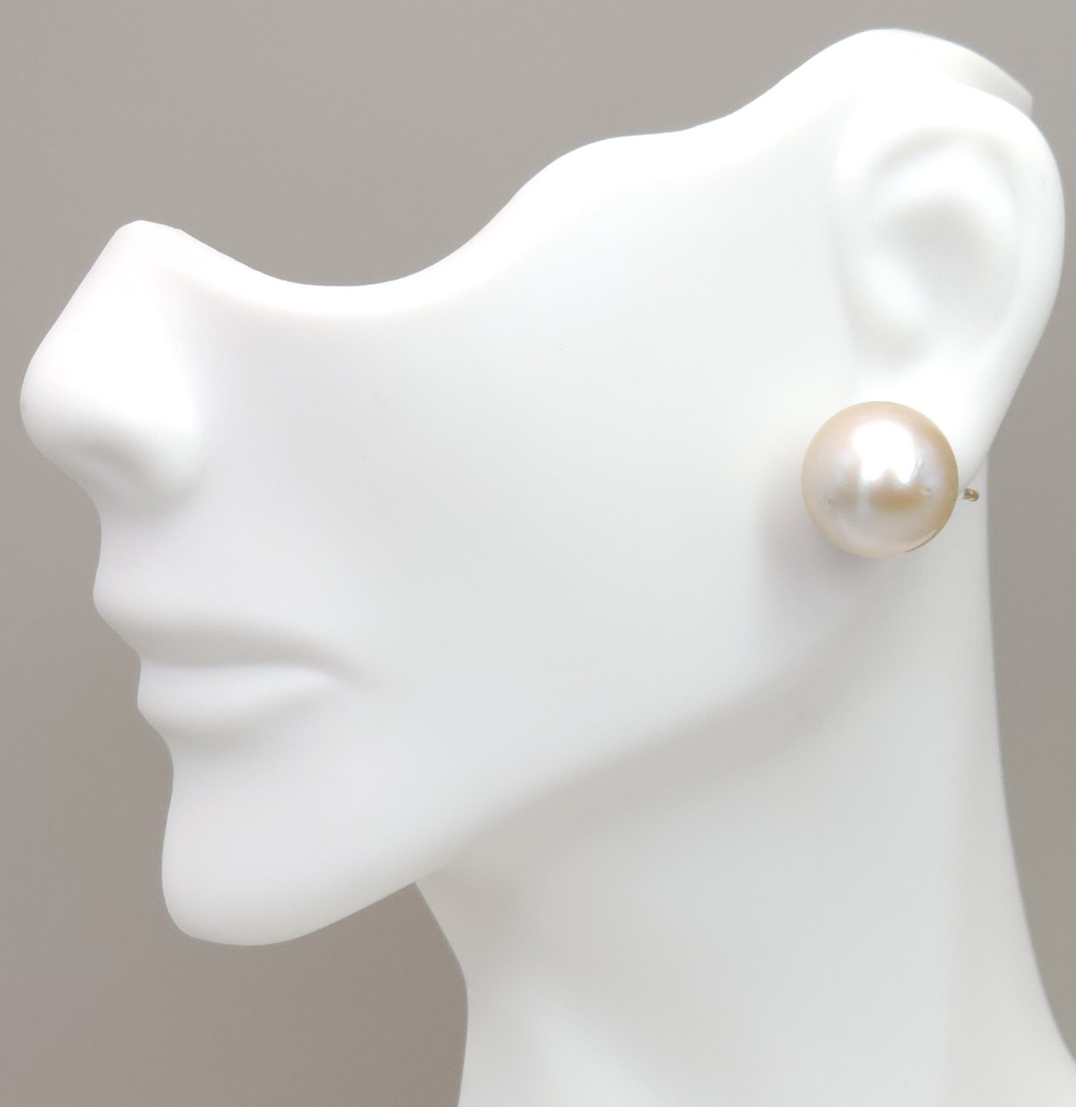 18K Yellow Gold South Sea Cultured Cream Champagne Pearl 12mm Stud Earrings 7g