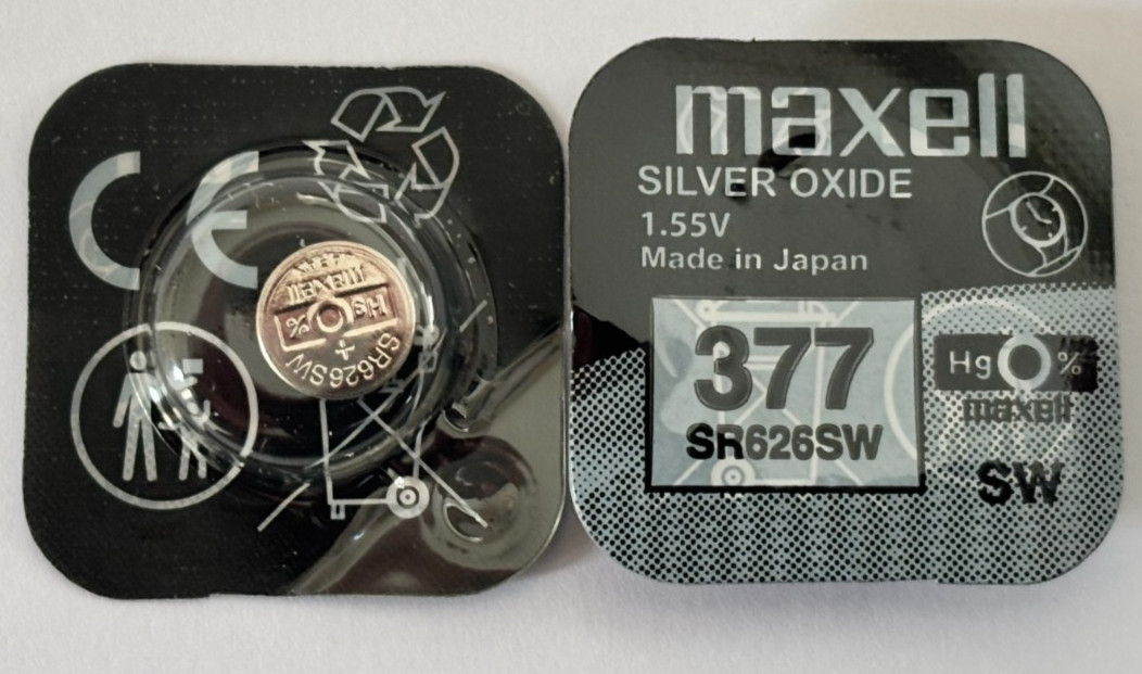 MAXELL – 377 – SR626SW Coin Cell Watch Battery 1.55V Silver Oxide *EXP 08/2030*
