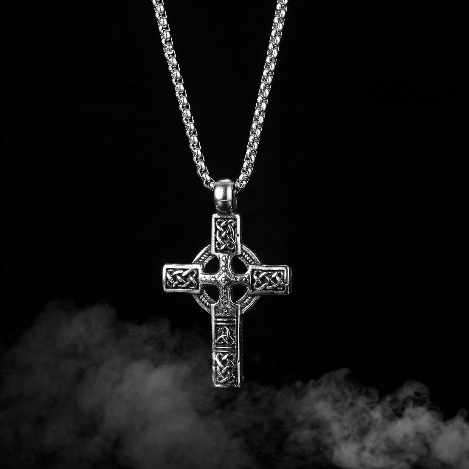 Stainless Steel Celtic Knot Cross Pendant Necklace Vintage Knot Chain for Men