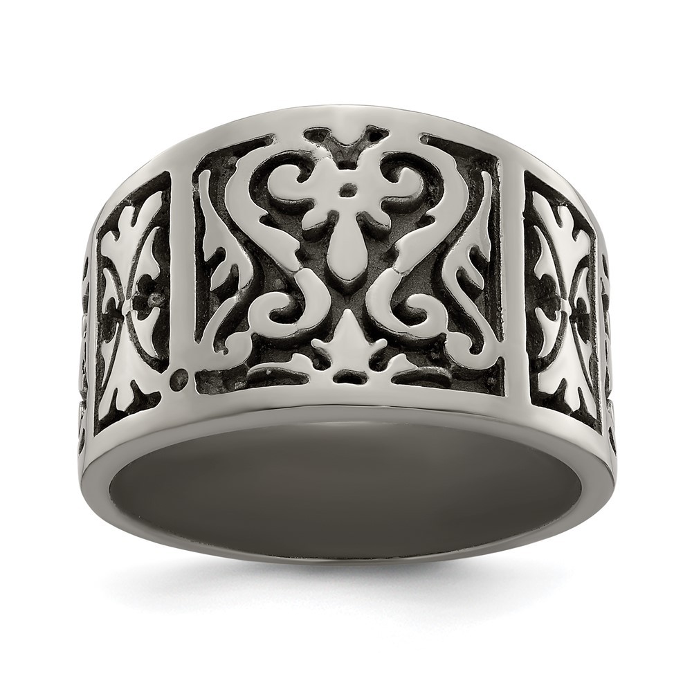 Titanium Flat Casted Design Brushed/Polished 14mm Band Ring Size 9 for Men’s
