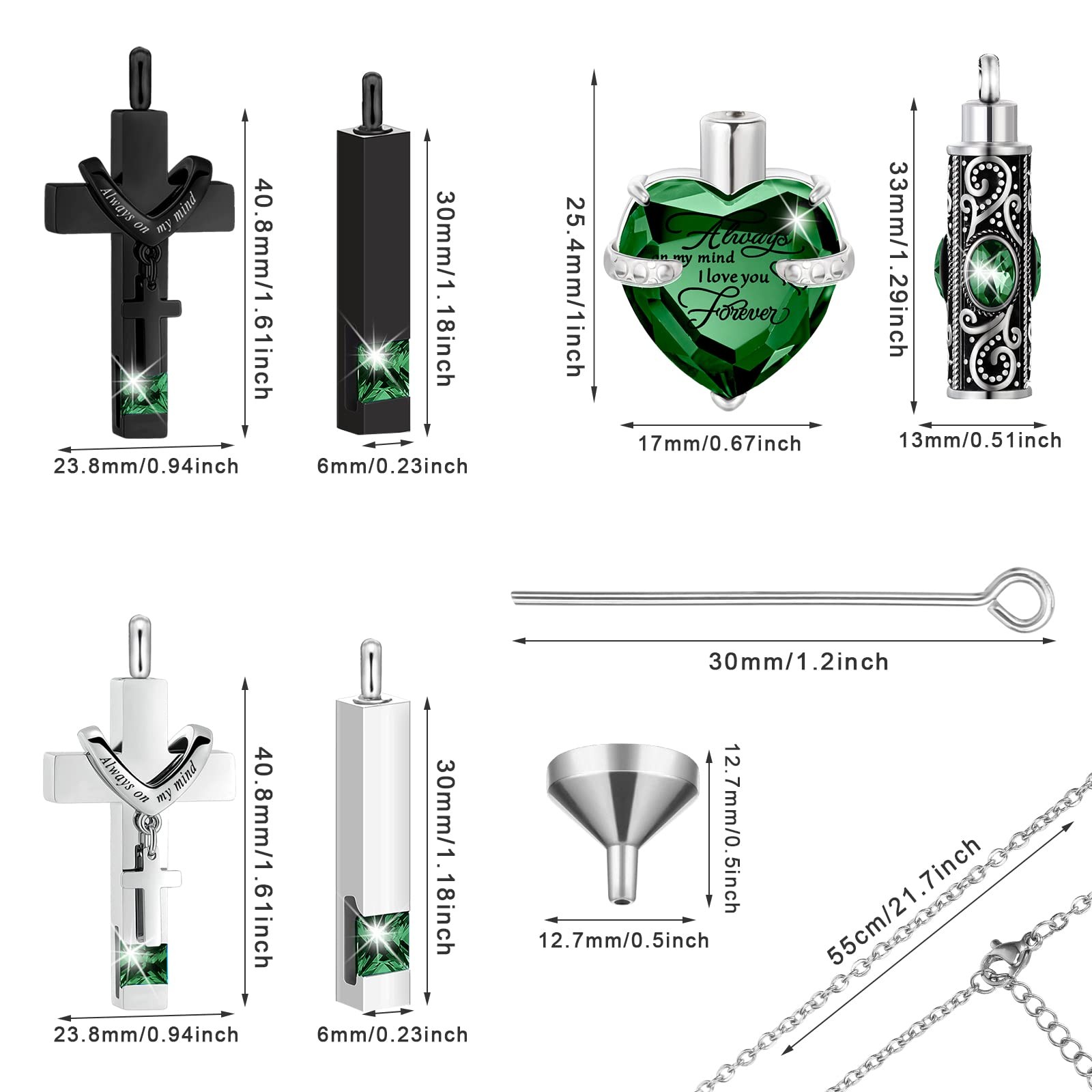 6 Pcs Ashes Necklace Urn Jewelry for Human Ashes Memorial – Men & Women Penda…