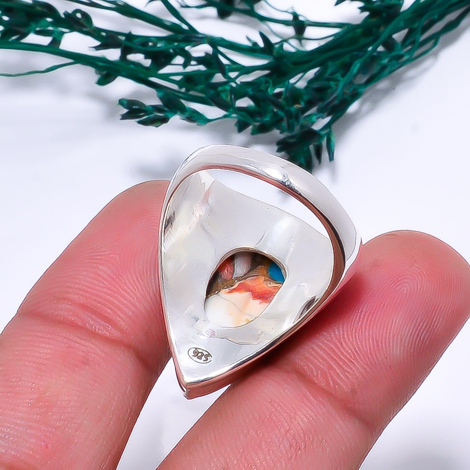 Copper Spiny Oyster Arizona Turquoise 925 Sterling Silver Ring S.8.5 R115112