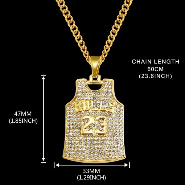 23 Chicago Bulls Michael Jordan NBA Jersey Necklace – Gold Colored – Rhinestone