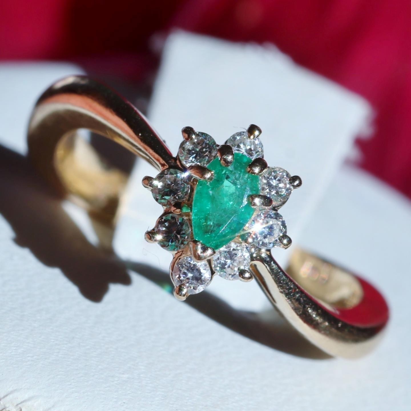 14k yellow gold 0.27ct natural diamond sz 4.5 ring emerald vintage treated 2.99g