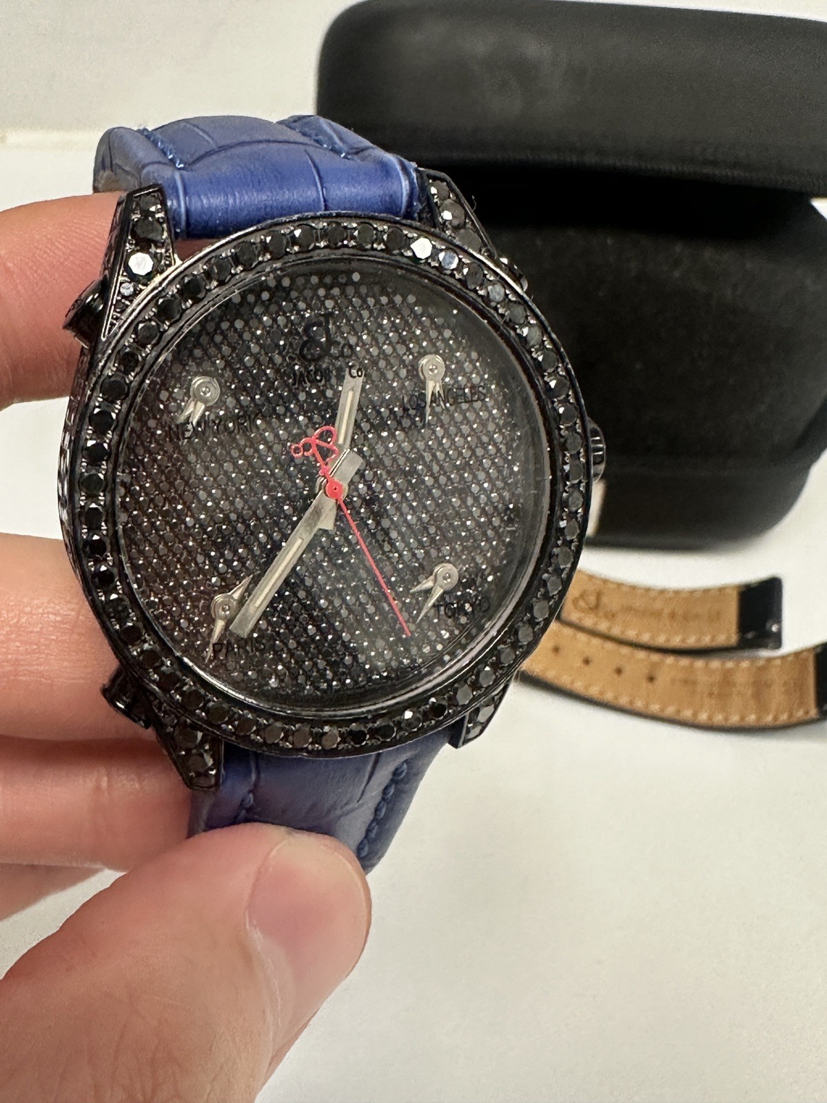 Jacob & Co 5 Time Zone Full Iced Out Factory Black Diamond PVD 40mm Watch JC-130