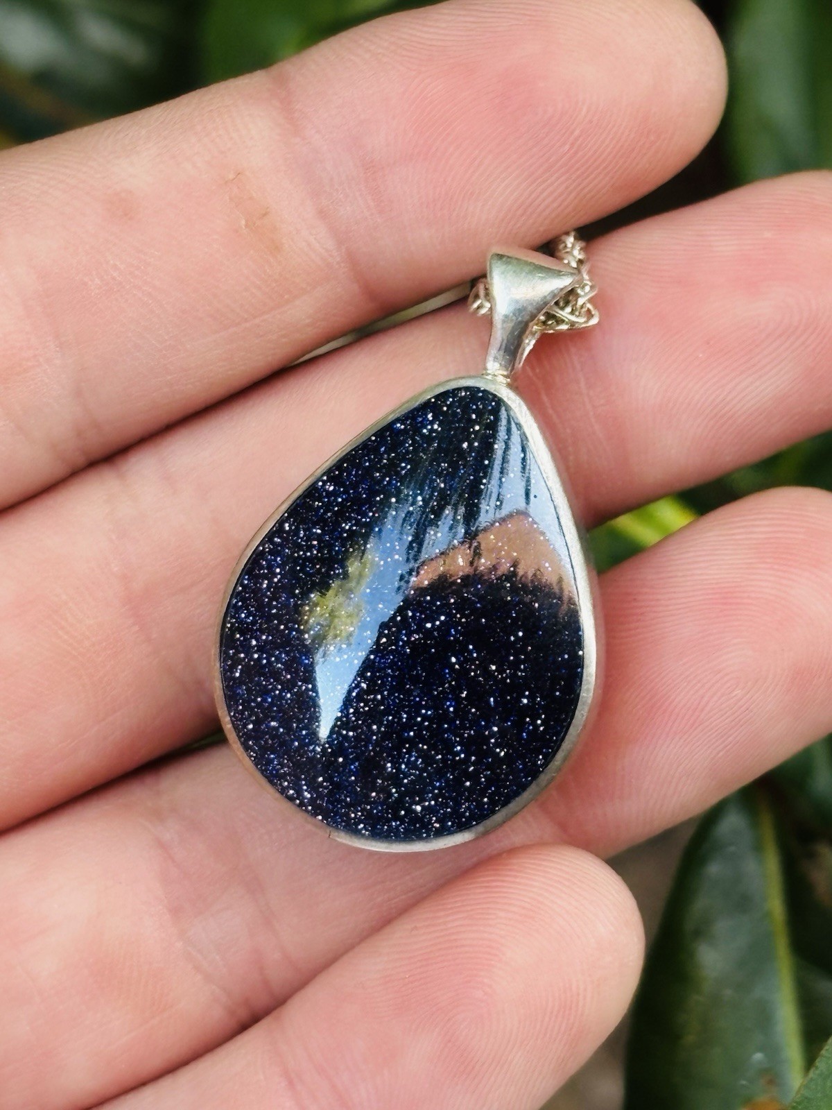 Double faced fully hallmarked silver with blue sunstone/mop necklace 17.45 grams