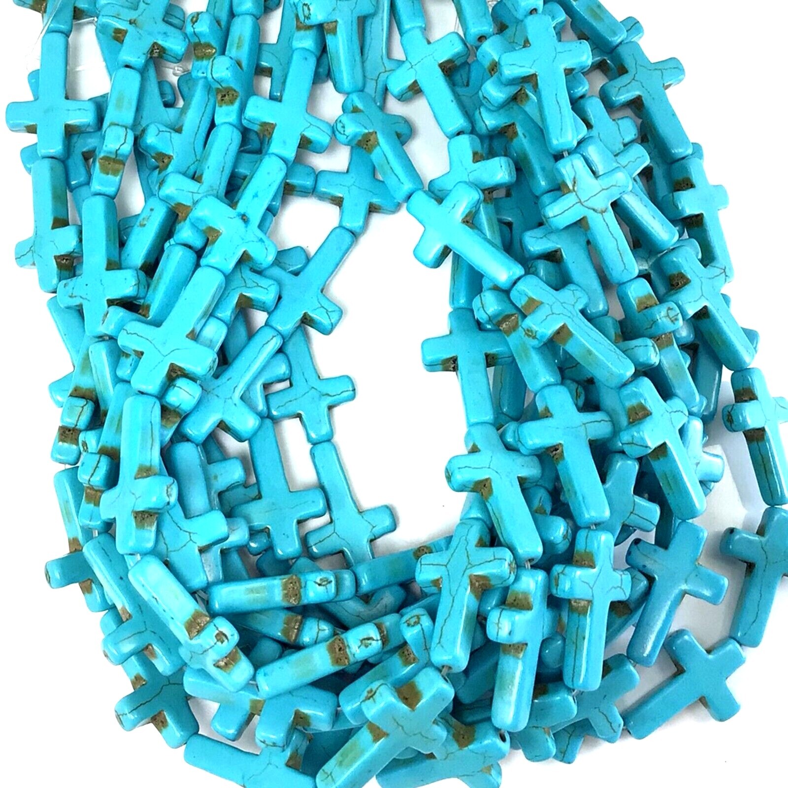 Wholesale Turquoise Howlite Magnesite Cross Loose Beads 15″ strand Free Shipping