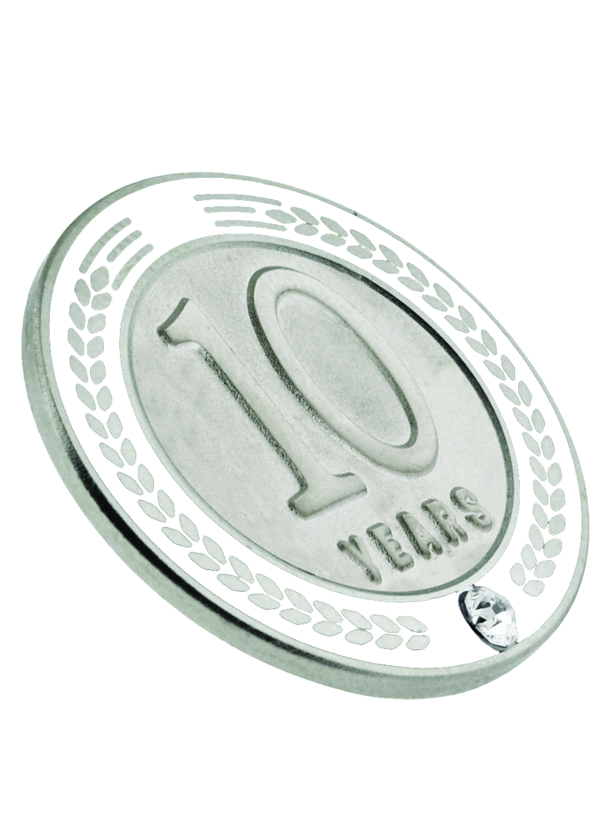 PinMart’s 10 Years of Service Award Employee Recognition Gift Lapel Pin – White