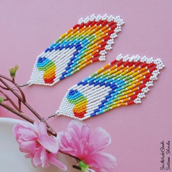 Tribal Earrings Native Large Boho American Seed Beads Handmade Earring