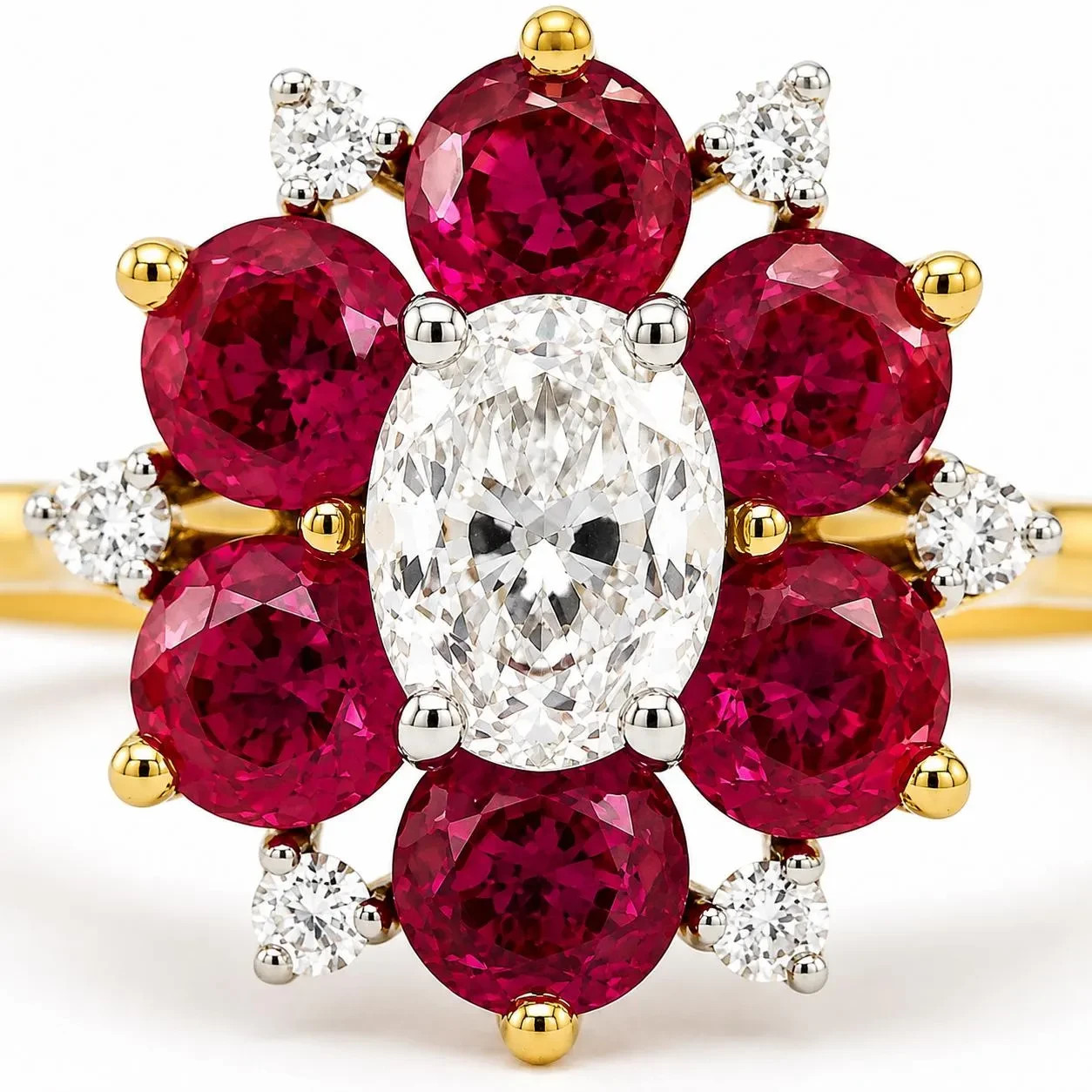 Natural Mined Diamond and Pink Sapphire Floral Halo Bridal Cocktail Ring – 14KT