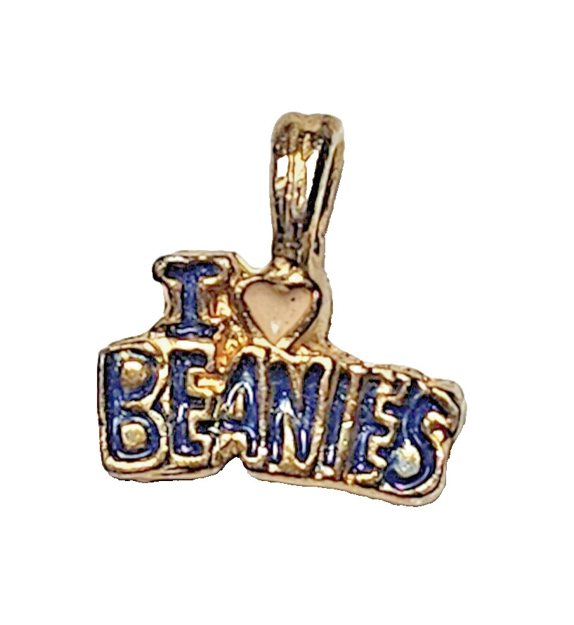 VTG I Love Beanies Pendant & 6 Inch Bracelet Set Gold Tone & Enamel