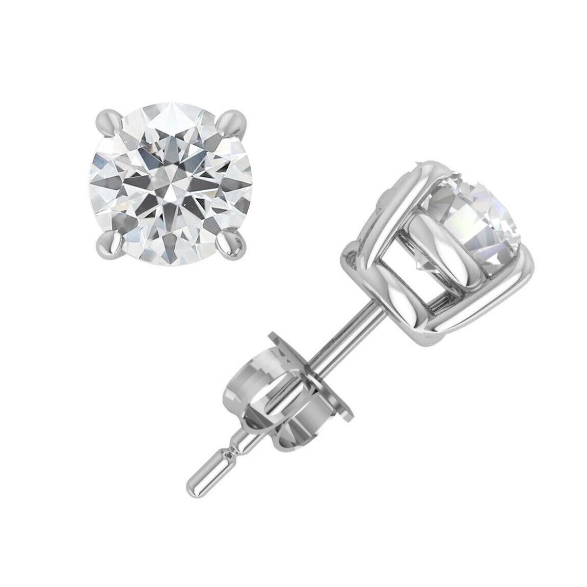 Lab Grown 3.00 Ct Round Cut EF VS Diamond Stud Earrings in 14k White Gold