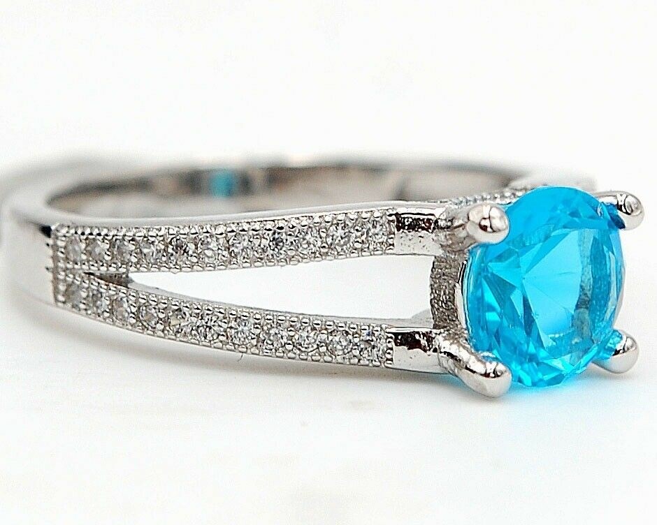 Heat Treated 2CT Blue Topaz 925 Solid Sterling Silver Ring Sz 8 UB3-9