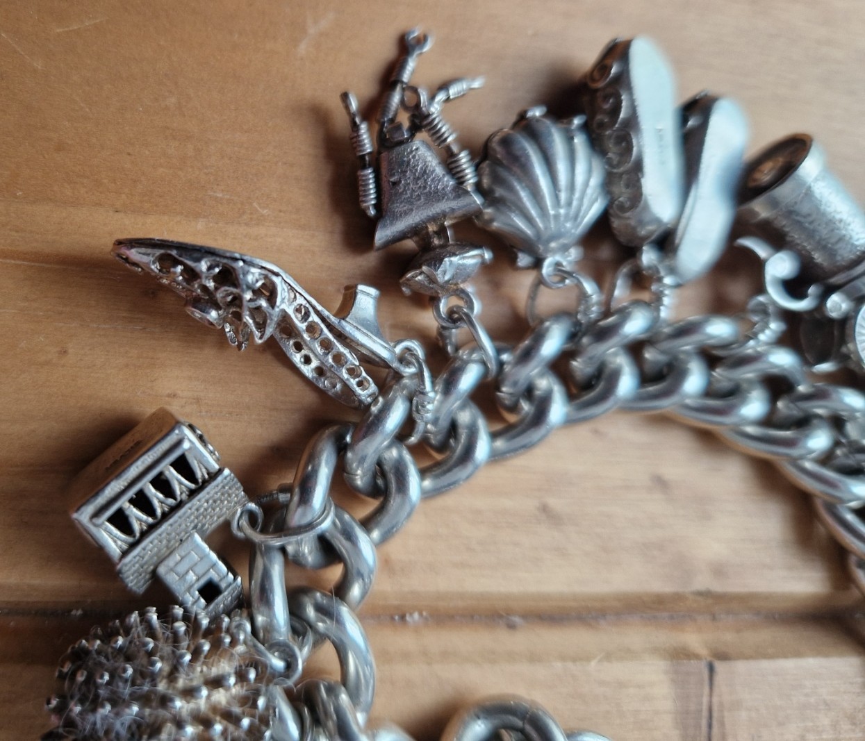Vintage Very Heavy Silver Charm Bracelet 153g