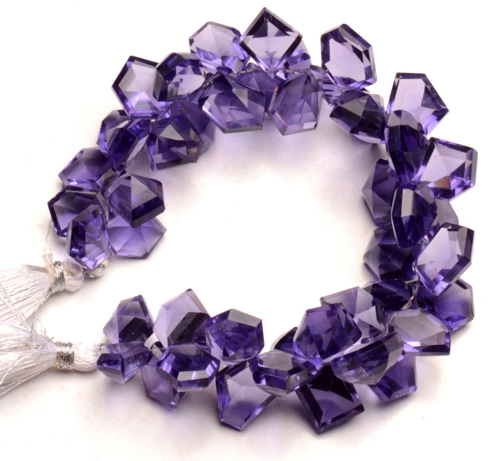 Iolite Color Quartz 11 to 13 mm Size Faceted Stone Side Drill Beads 7″ Strand