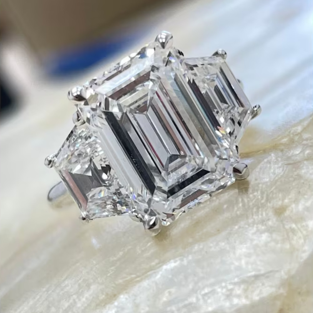 Lab Grown Diamond CVD 14K White Gold Engagement Ring Emerald Cut 6.80 Carat IGI