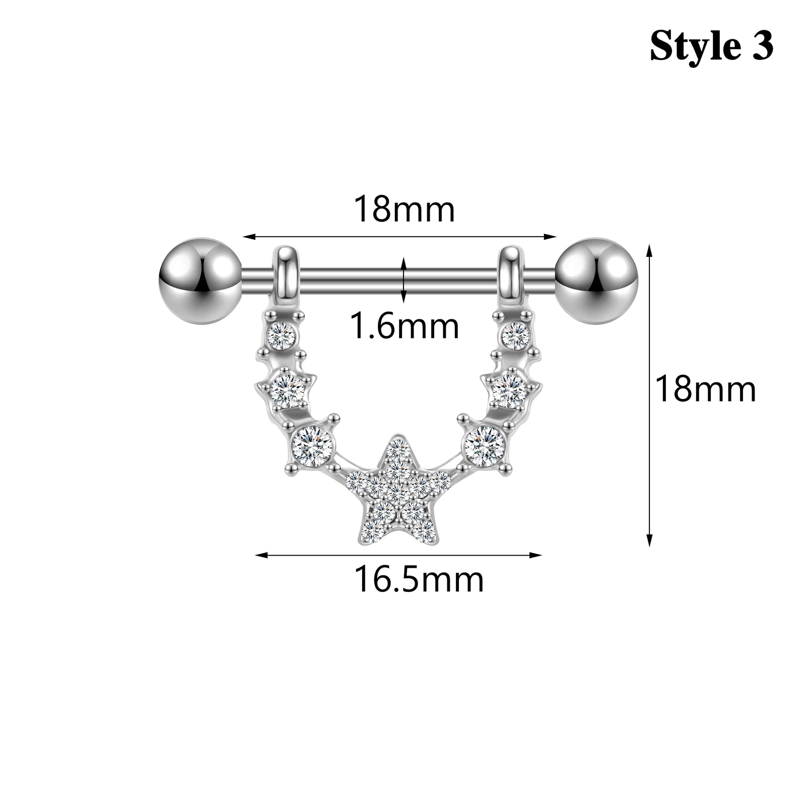 1 Pc 14G Stainless Steel Nipple Rings CZ Crystal Nipple Shield Piercing Jewelry