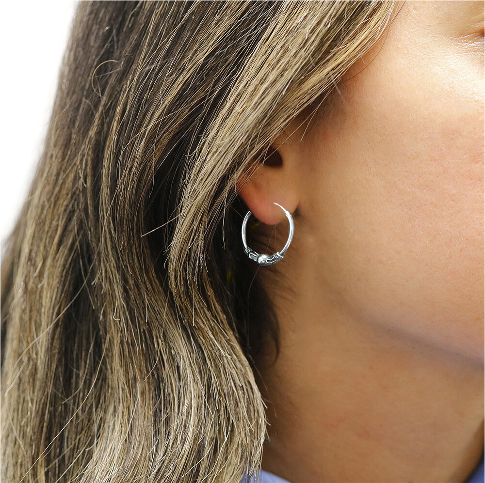 925 Sterling Silver Oxidized Tribal Bali Endless Hoop Earrings for Women & Girls