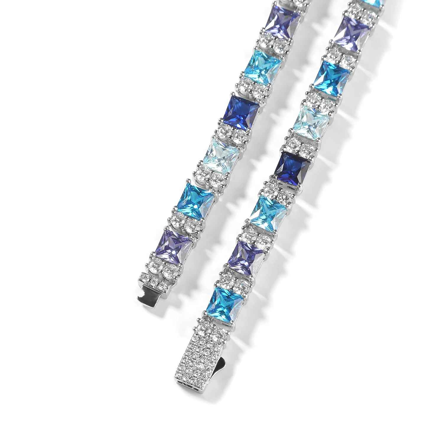 8CT Lab Created Diamond 7.5mm Gradient Blue Necklace Bracelet for Men Women