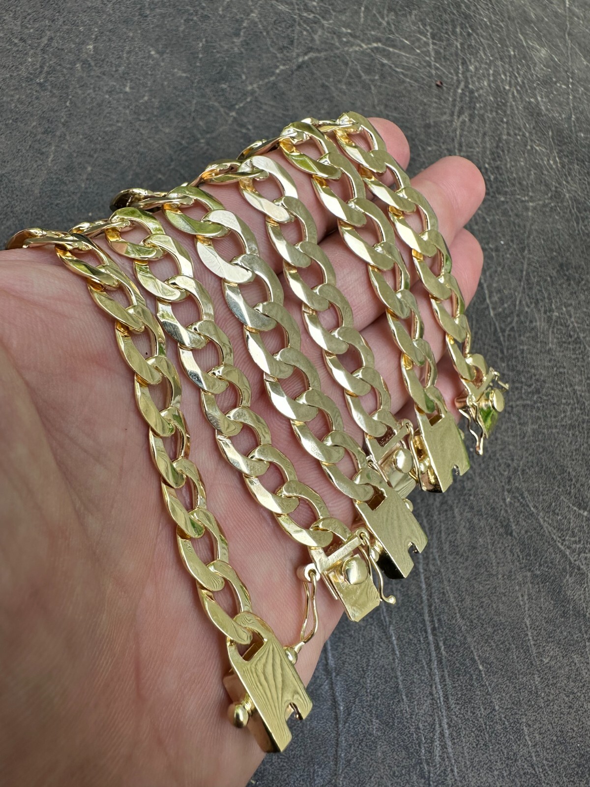 Flat Curb Cuban Link Chain Necklace Real 14k Gold Plated 925 Silver Box Clasp