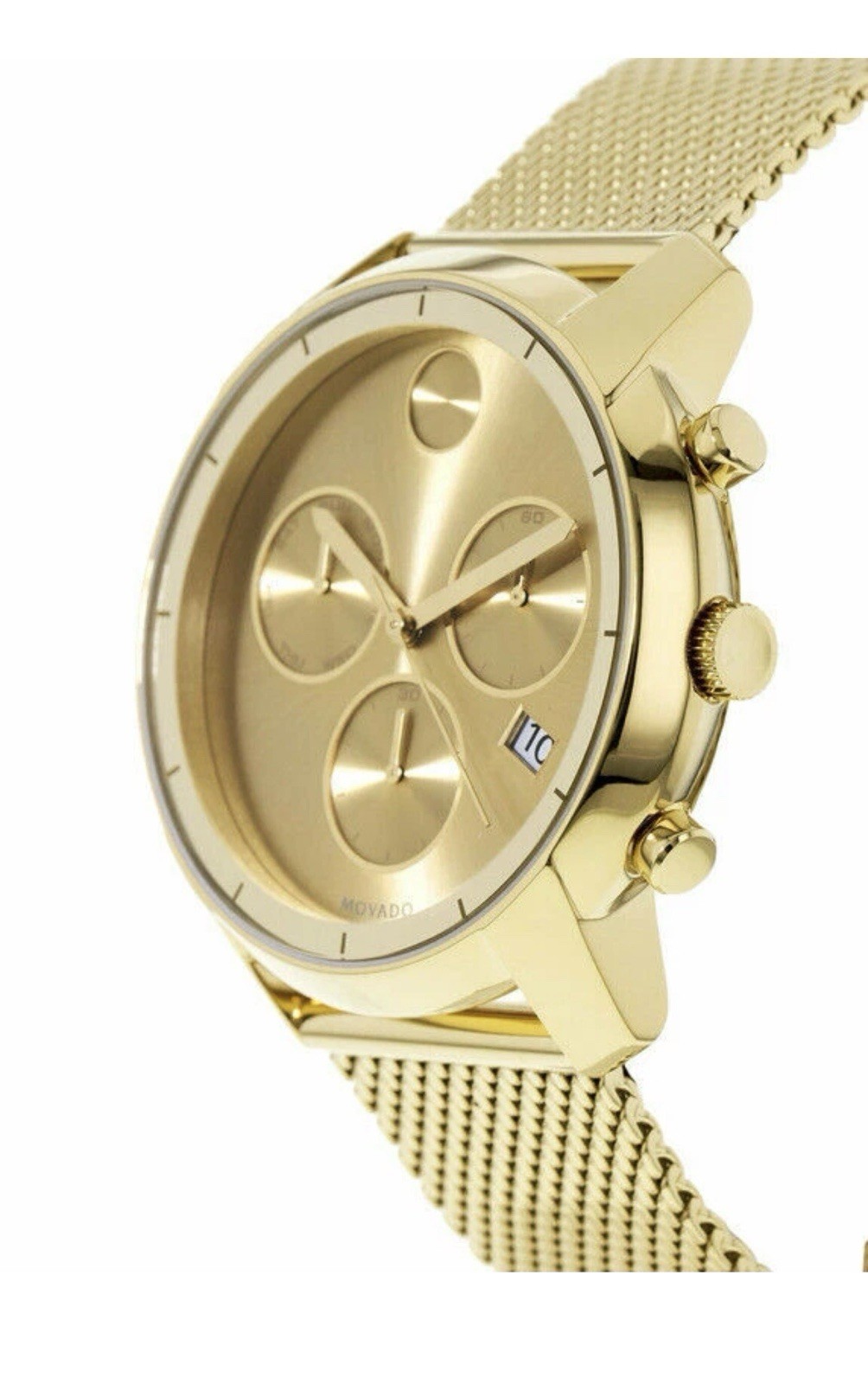 Brand New Movado Bold Men’s PVD Yellow Gold 44mm Mesh Band Watch 3600372