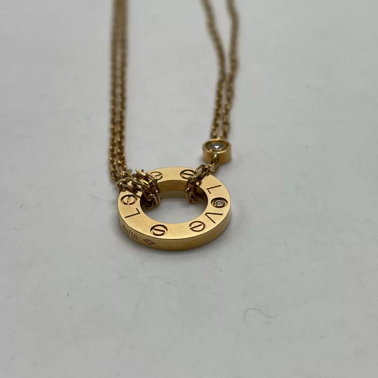 Authentic Cartier LOVE Necklace 2 Diamonds 18K Yellow Gold 750 Pendant with Box