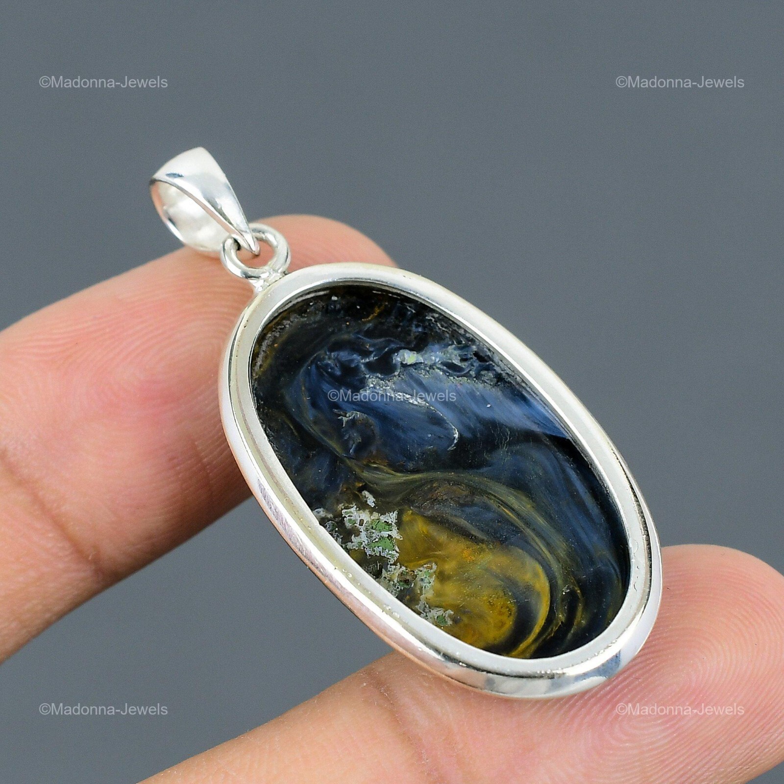Mothers day Sale Sterling Silver Oval Pietersite Stone Engagement Bezel Pendant