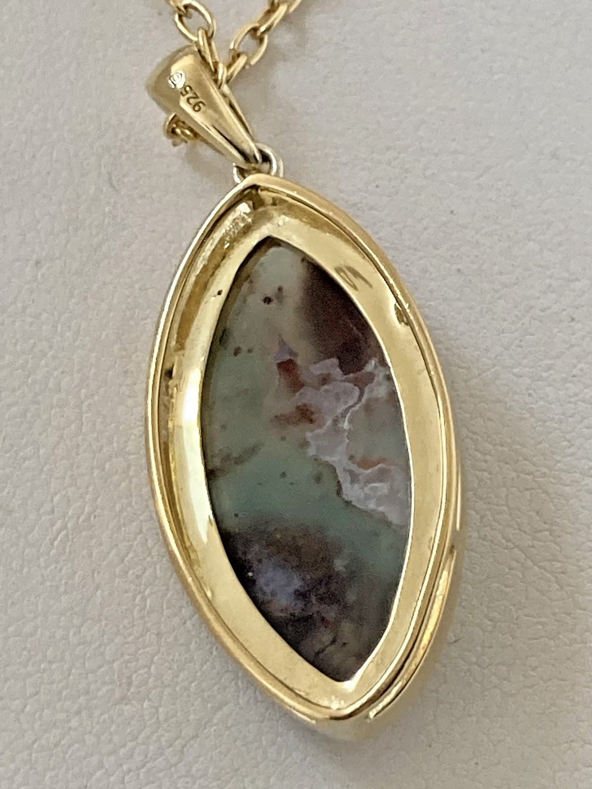 Gemporia Sterling Silver Gold Overlay Moss Agate Necklace – 3.5cm Pendant