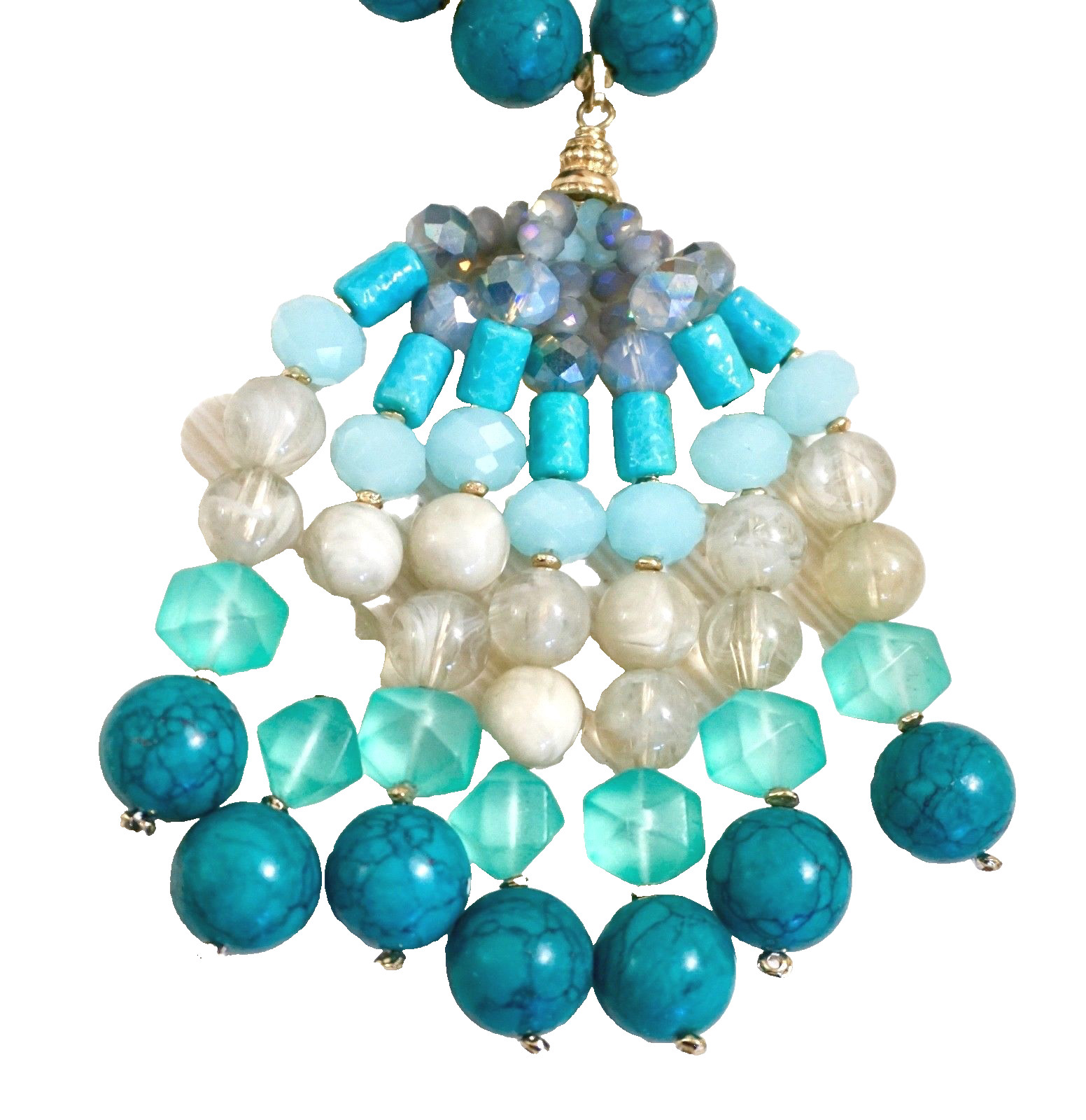 NWT $96 Lydell NYC Beaded Tassel Pendant Necklace, Turquoise / Multi / Gold