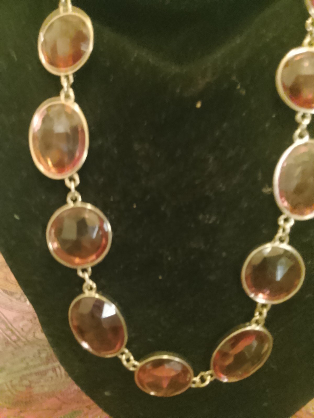 Silver Tone Oval Brown Glass Bezel Link Cable Chain Statement Necklace
