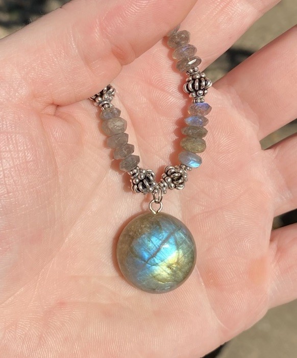 Handmade Labradorite Gemstone Necklace w/ 925 Silver Spacers & Hook Clasp 18”