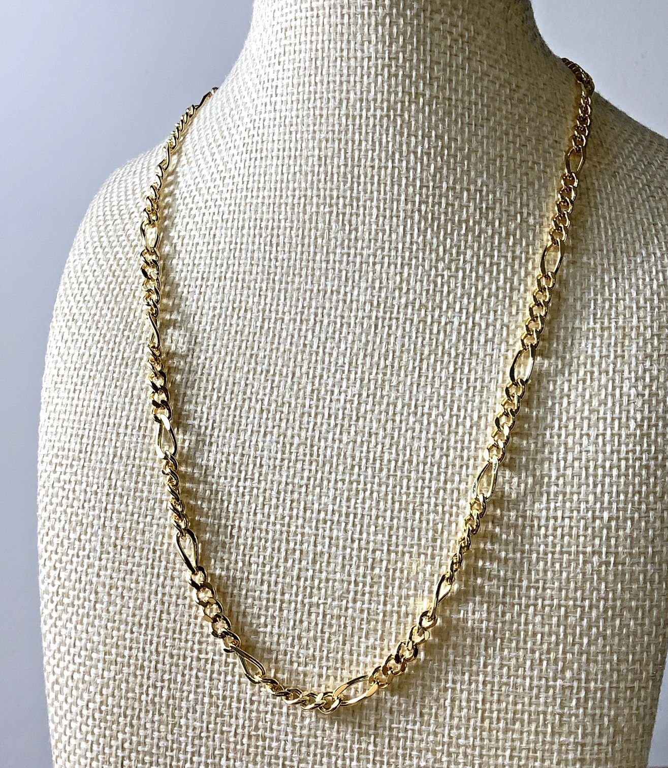 Yellow Gold Tone Figaro Chain Adjustable Classic Light Weight Necklace 16-18″