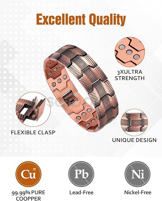 100% Pure Copper Bracelet 3500 Gauss Magnetic Therapy Strong Healing & Regulator