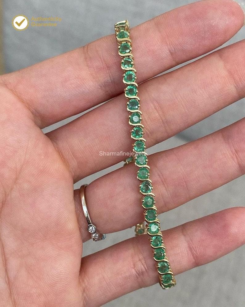 6.50Ct Round Natural Green Emerald Wedding Tennis Bracelet 14k Yellow Gold