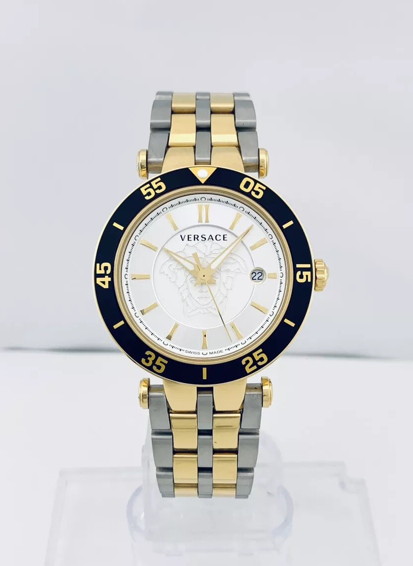 Versace VQP080015 V-Race 42mm Two-Tone Bicolour IP 2N + Silver Bracelet Watch