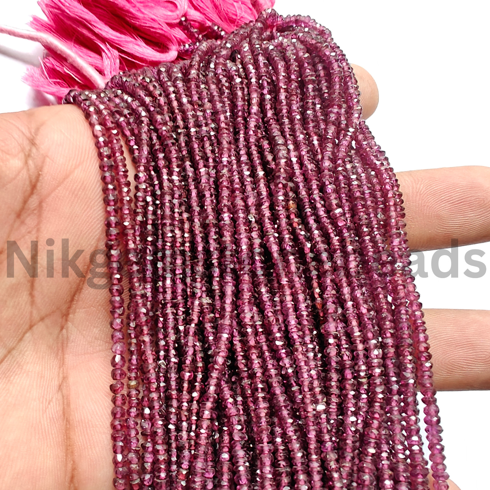 Natural Rhodolite Pink Garnet Beads, Faceted Rondelle Cut Stone, 2.50-2.75 MM.