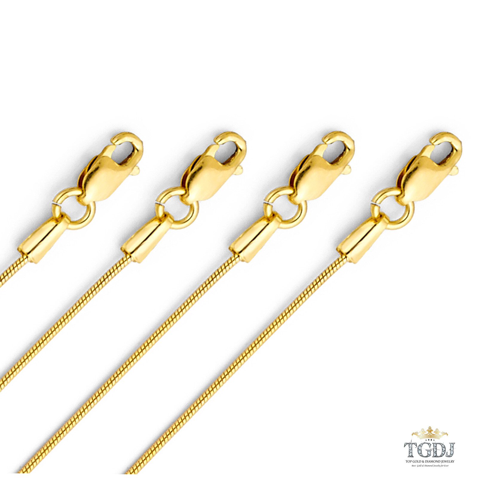 14K Solid Yellow Gold Lobster Clasp Round Cut Snake Chain Necklace 0.8mm 16″-24″