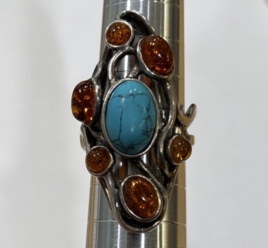 925 Southwestern Turquoise & Amber ring size 6