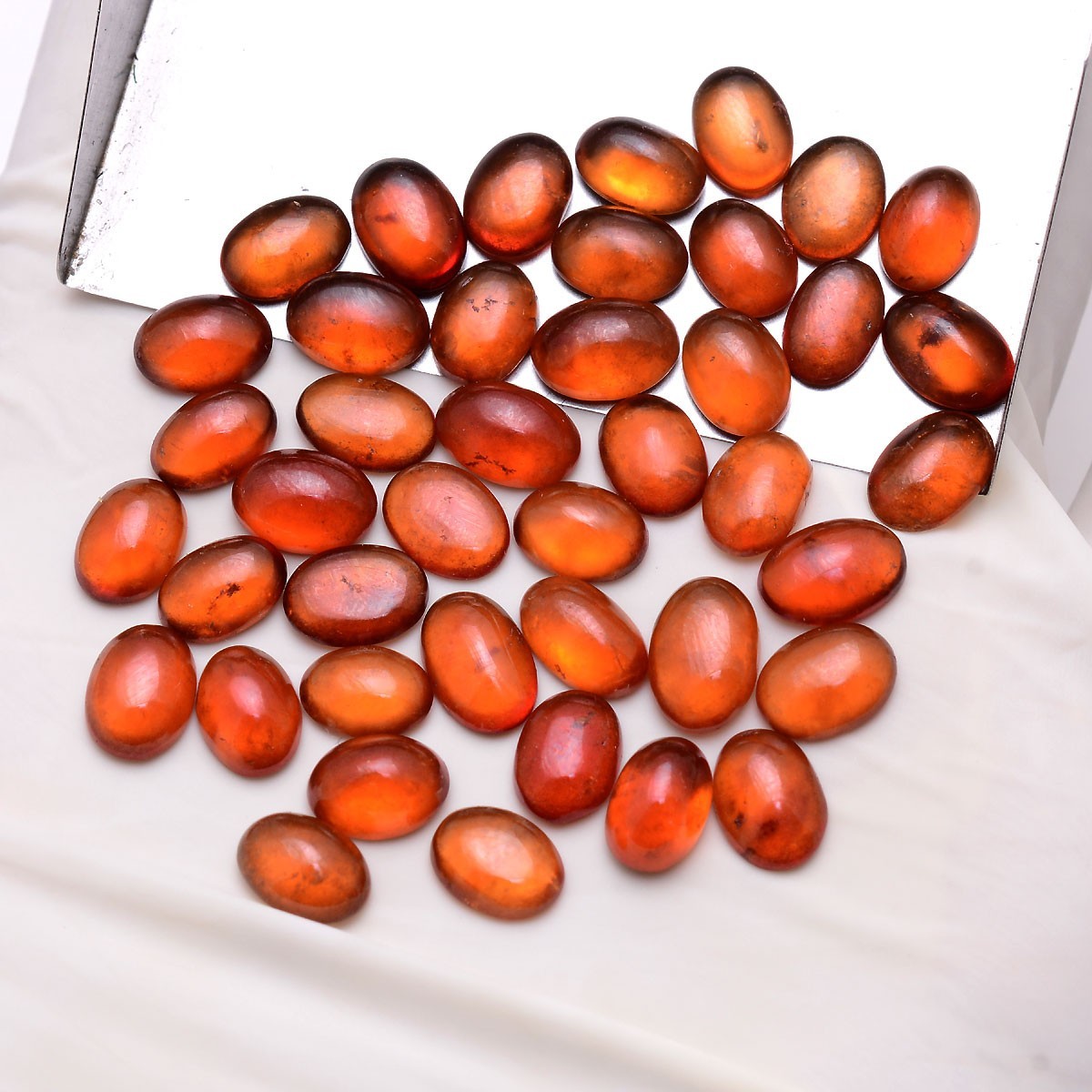 42 Pcs Natural Hessonite Garnet 7.90mm-8.99mm Oval Cabochon Untreated Gemstones