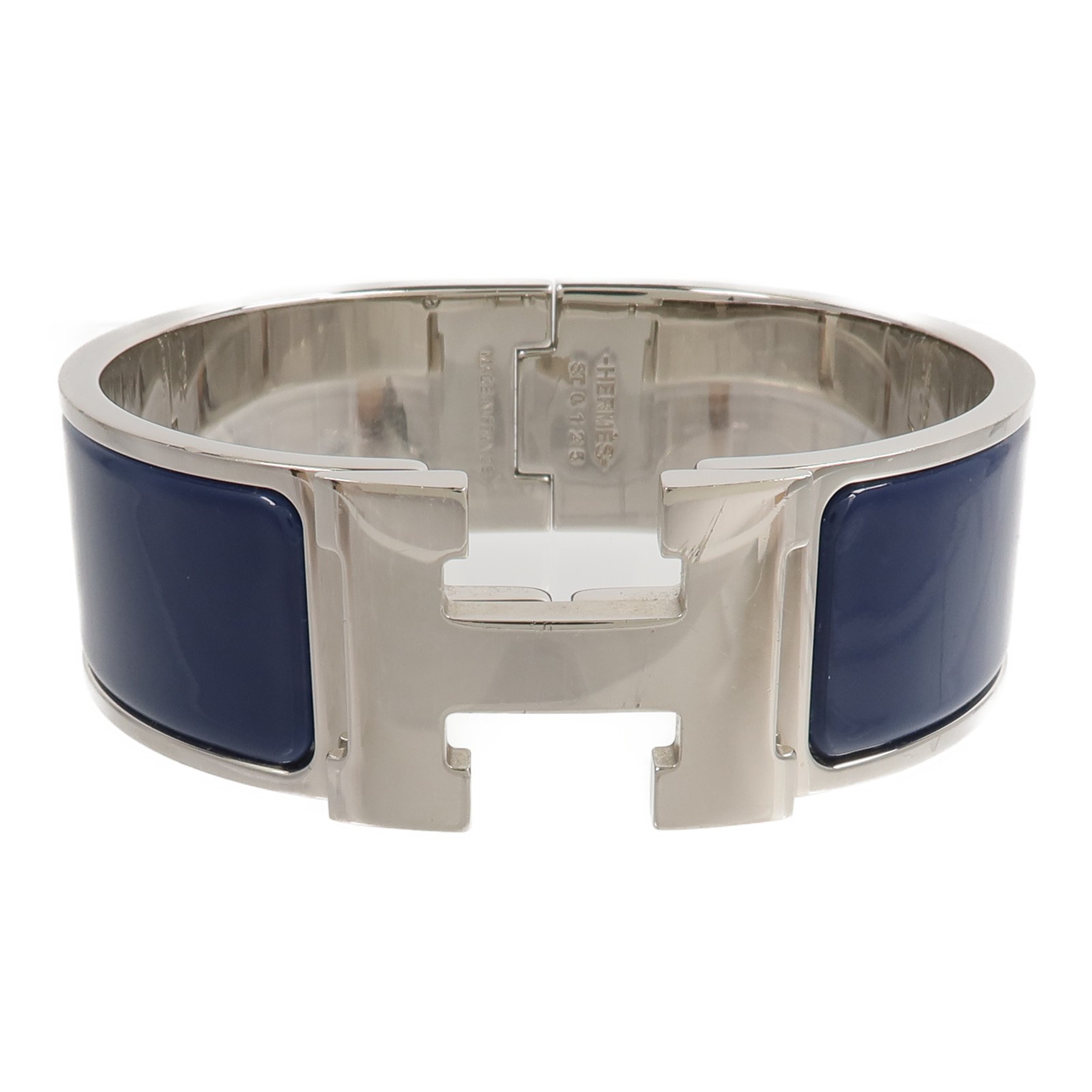 HERMES Clic Clac H Bracelet Metal Enamel Silver Bleu Abysse