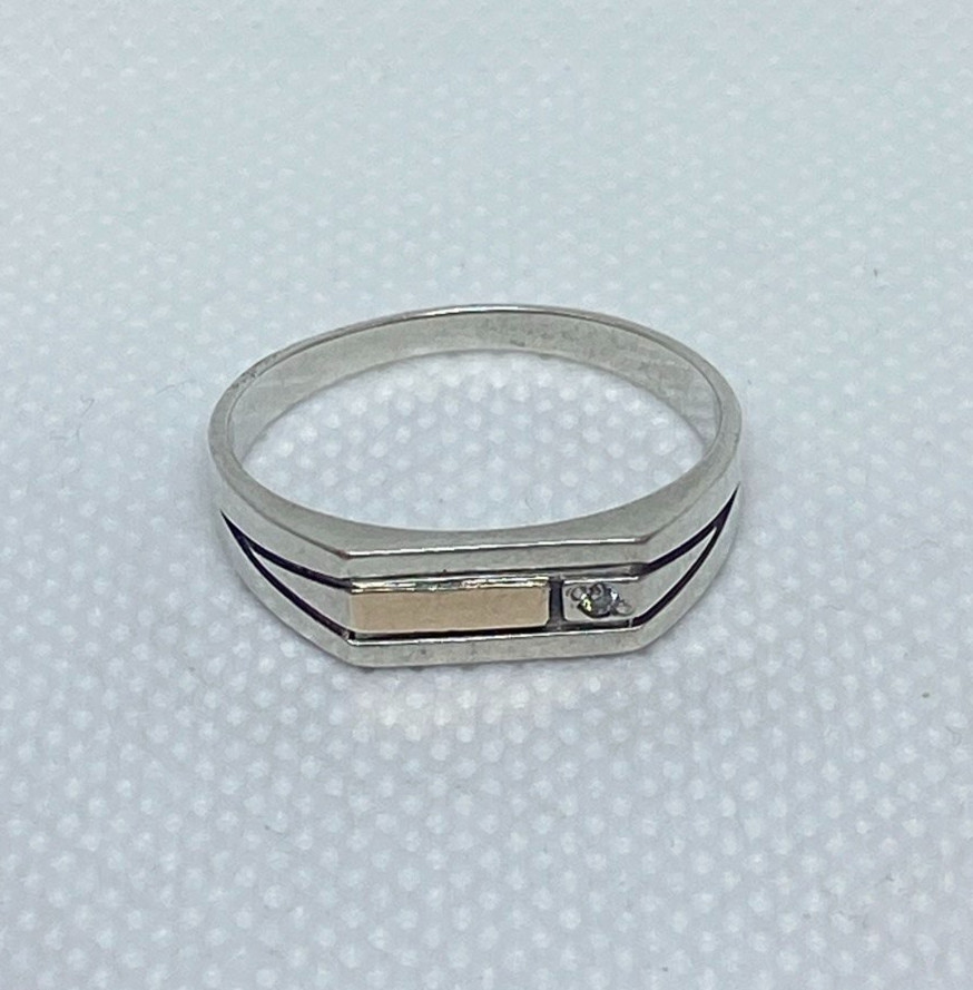 Vintage men’s ring Silver 875.Gold 375. S 11.25.Weight 2.91g. Ukrainian jewelry.