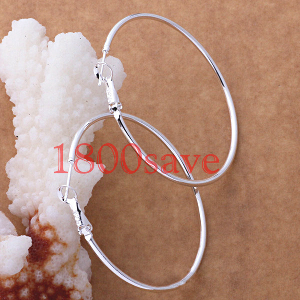 Genuine 925 Sterling Silver Light-Weight 2inch Large Thin Tube Hoop Earrings S2F