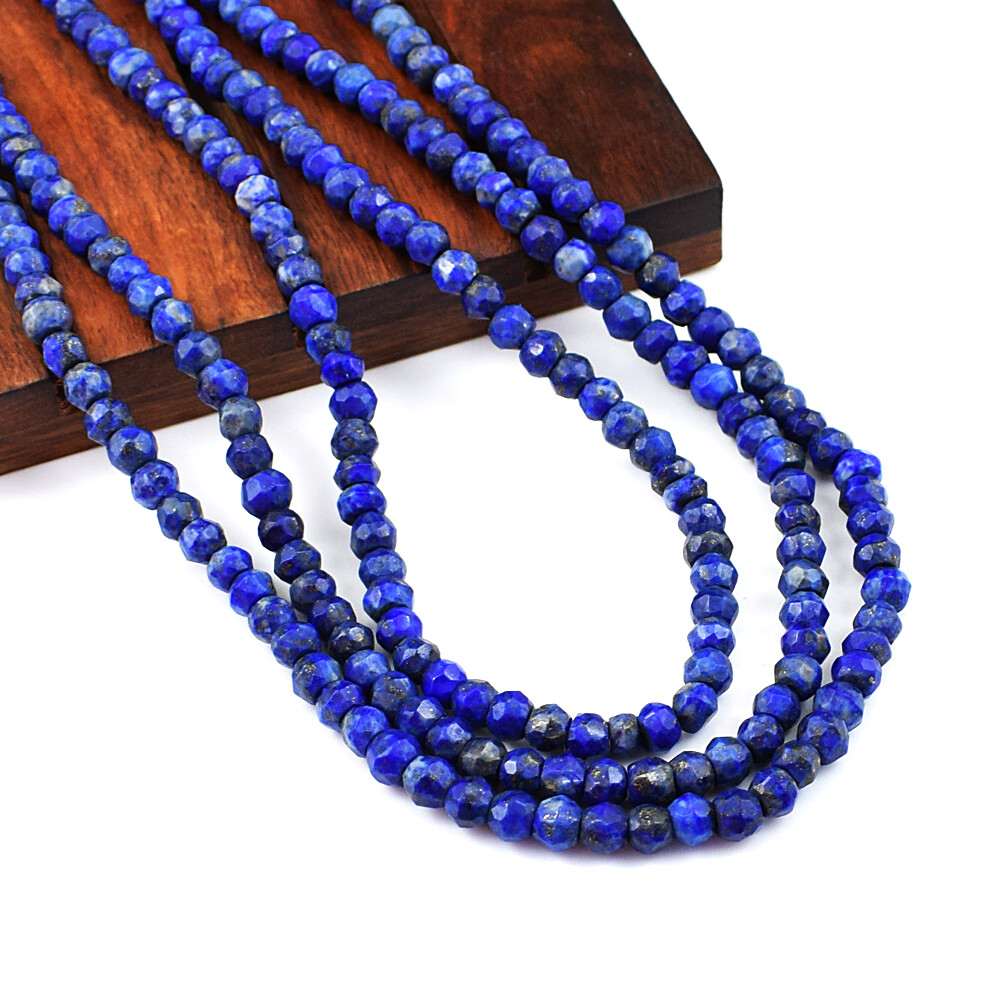 335.00 Cts Natural 3 Line Lapis Lazuli Round Cut Beads Necklace NK 25E114 (RS)